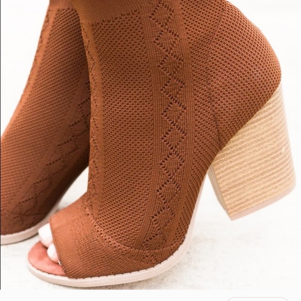 Rust Brown Open Toe Booties
